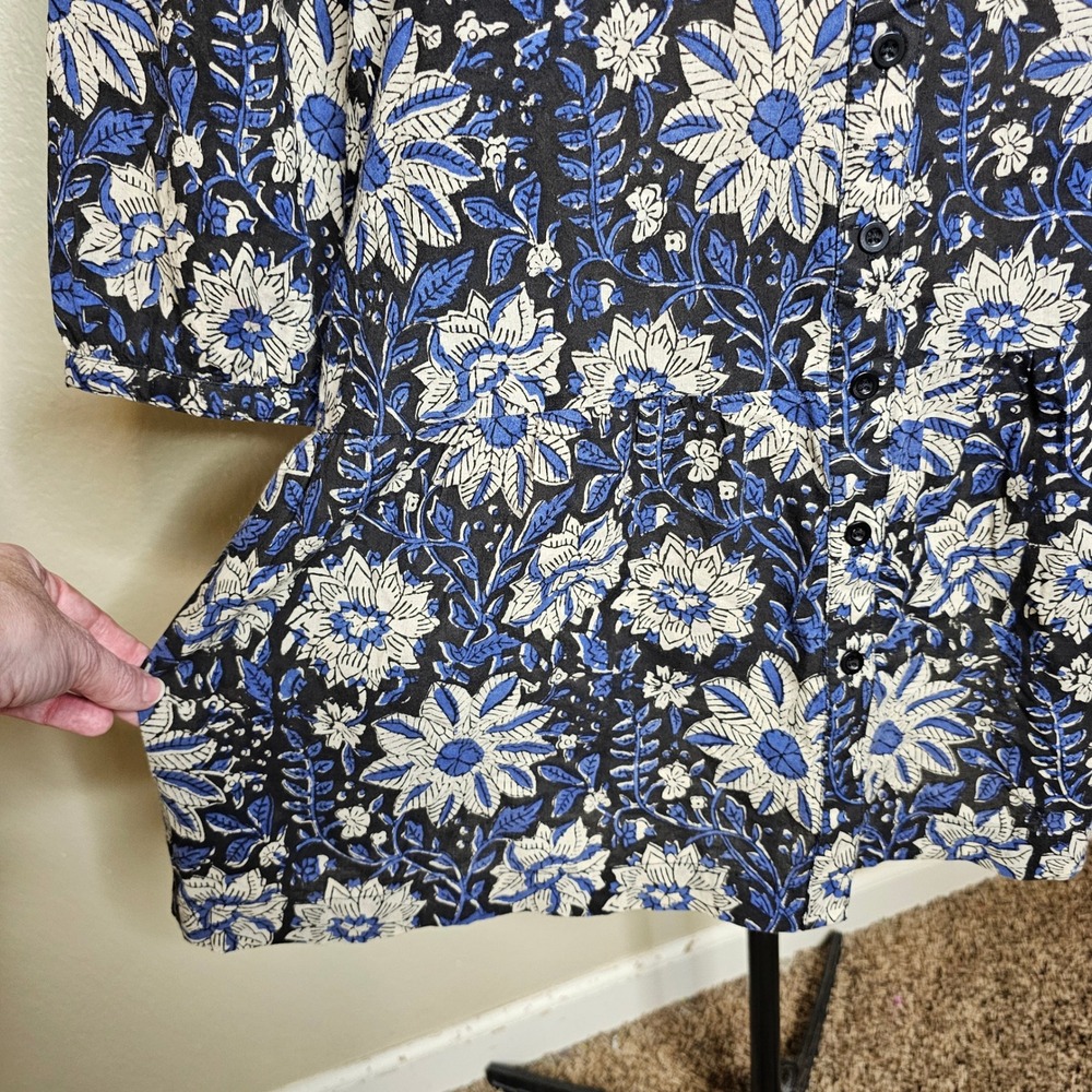 The Shirt Rochelle Behrens Floral Drop Waist Mini Dress Blue Black Womens Small - Picture 4 of 9